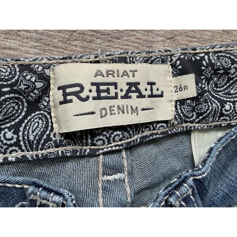 Ariat REAL Denim Straight Leg Jeans 26 26R Rainstorm Icon Mid Rise Western Jean